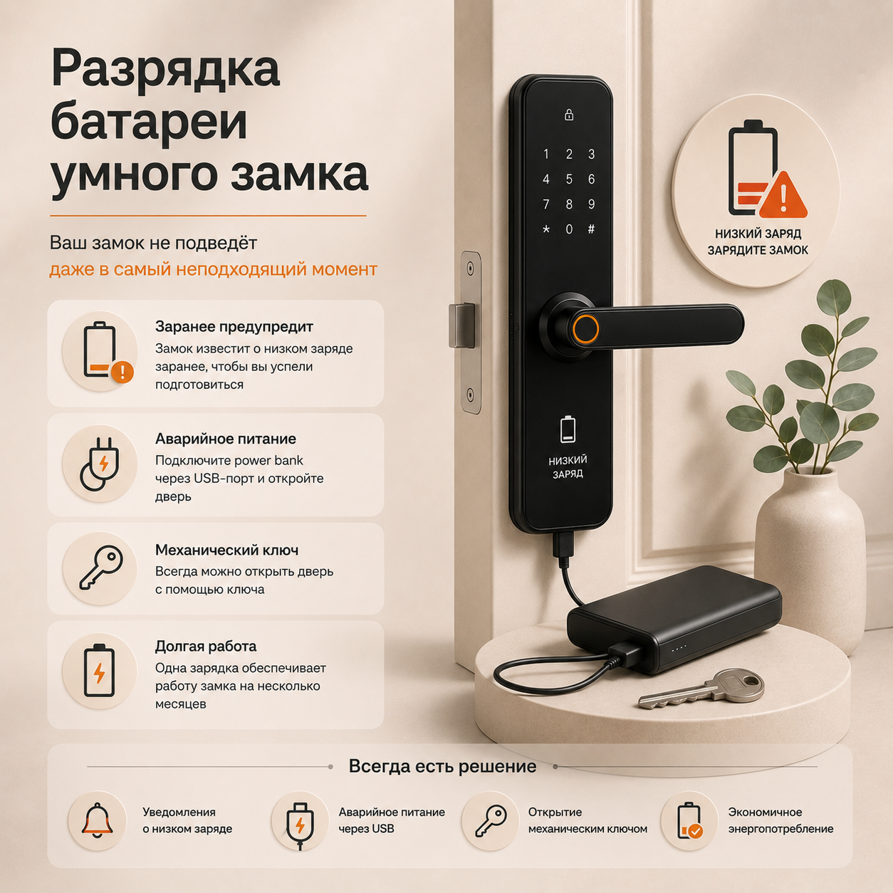 Что делать, если села батарея в умном замке?